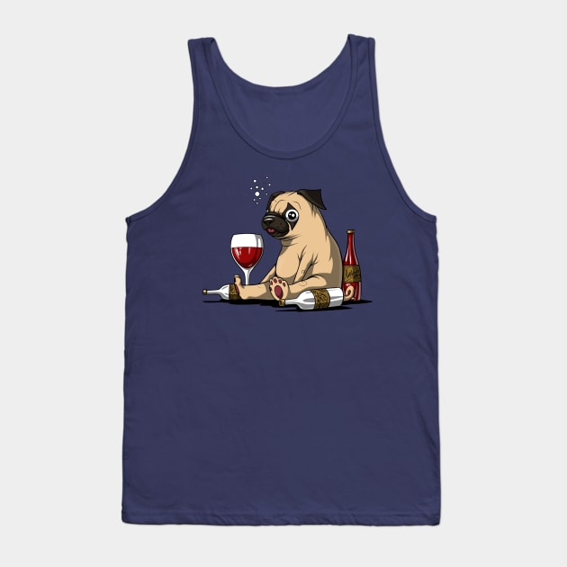 Drunk Pug Wine Drinking Dog Tank Top by underheaven